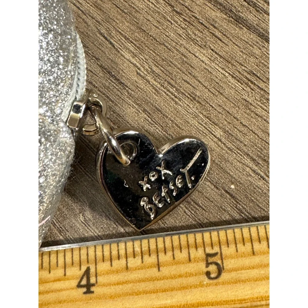 Betsey Johnson Glitter Cat Face Coin Purse Pouch Keychain‎ Silver